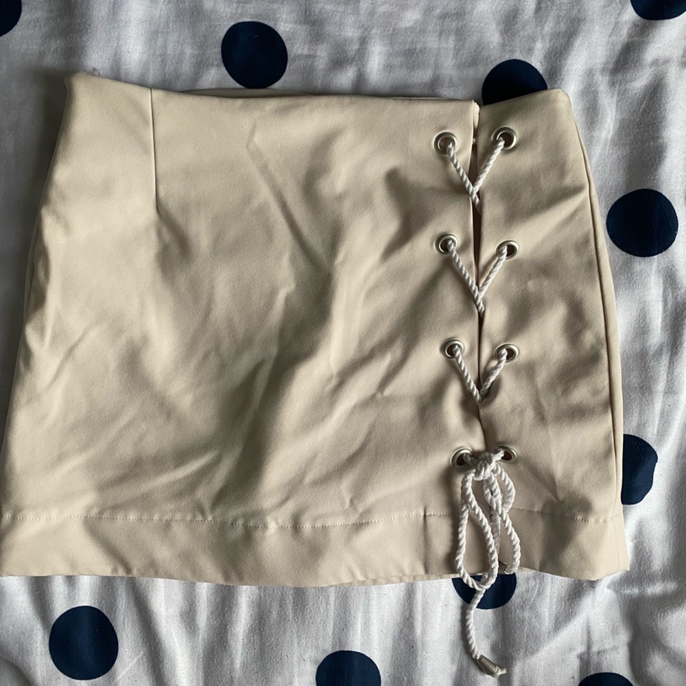 Rebecca Minkoff Beige Lace-Up Mini Skirt